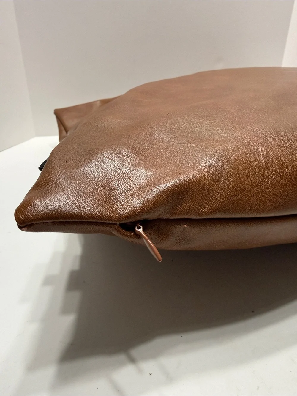 HOMFINER Faux Leather Pillow in Warm Cognac